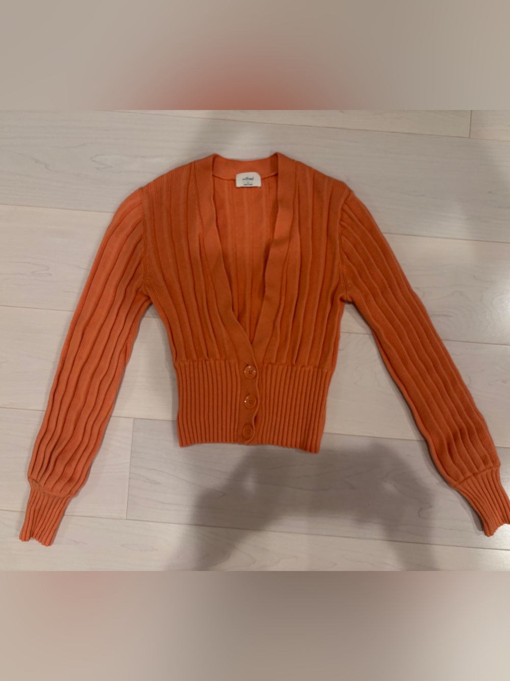 Aritzia Wilfred Plunge Front Cardigan in Sunfaded Coral